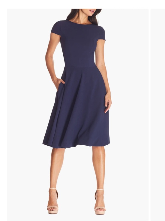 Dress the Population Dresses & Skirts - Dress the Population Livia Midnight Blue Navy Short-Sleeve Midi Dress | L
